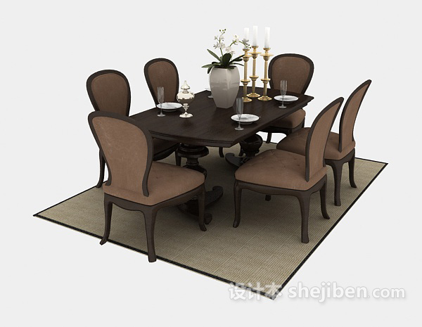 简欧家居餐桌椅3d模型下载