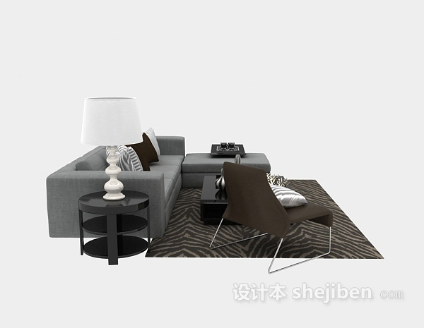 免费现代灰色沙发3d模型下载
