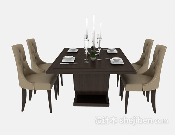 其它美式四人家居餐桌3d模型下载