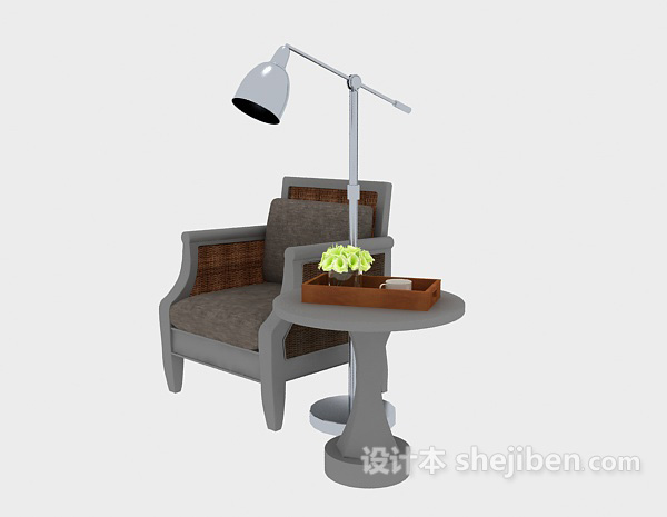 单人沙发、边桌3d模型下载
