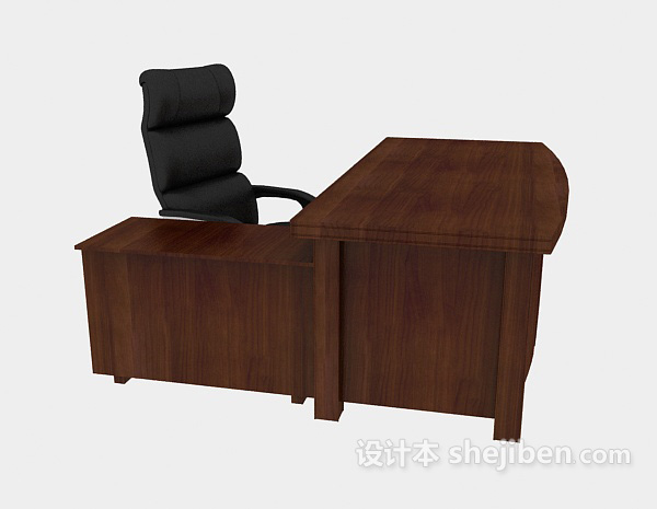 棕色办公桌椅组合3d模型下载