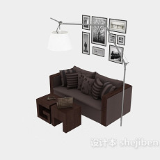 现代实木双人沙发3d模型下载