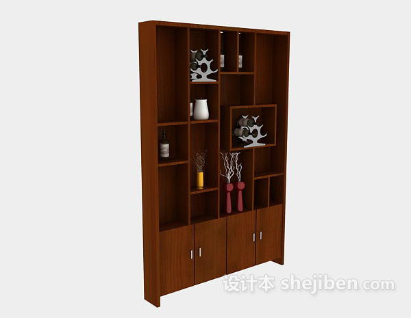 现代实木展示柜3d模型下载