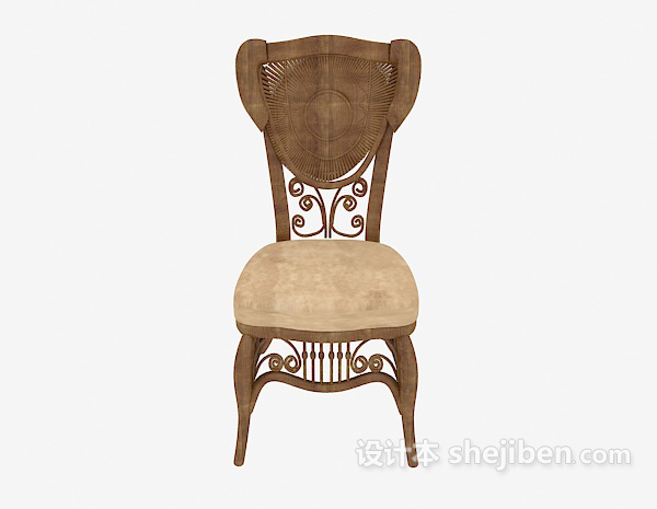 欧式风格单人实木餐椅3d模型下载