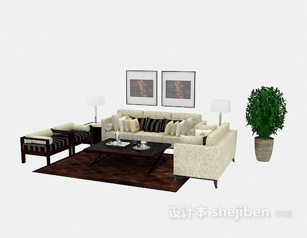 东南亚风格实木家居组合沙发3d模型下载