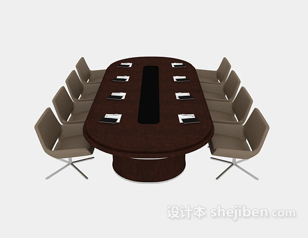 现代风格圆形实木会议桌3d模型下载