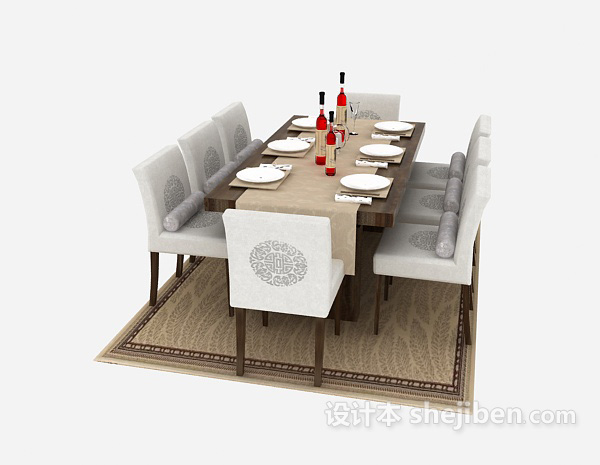 中式风格新中式实木餐桌3d模型下载