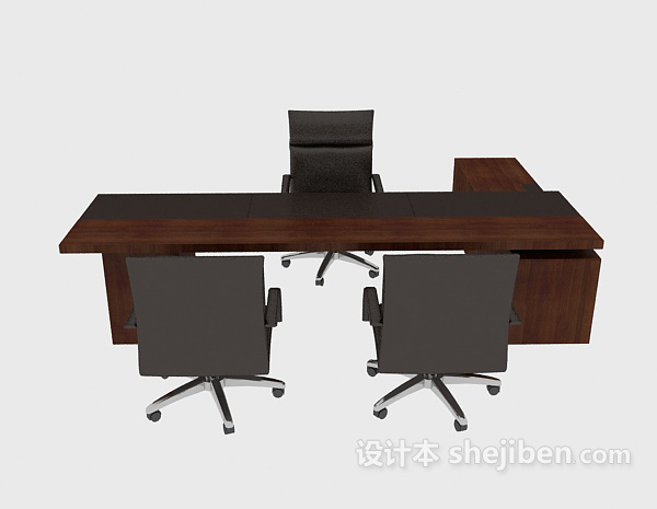 简约实木办公桌椅3d模型下载