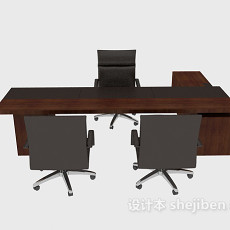 简约实木办公桌椅3d模型下载