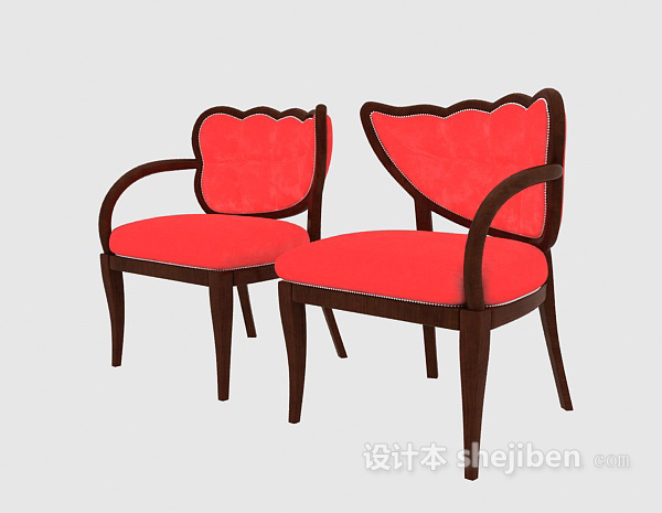 红色实木休闲椅3d模型下载