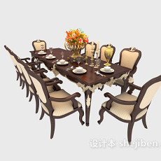奢华大方欧式餐桌椅3d模型下载