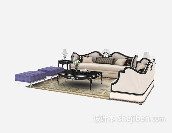 现代风格舒适时尚型欧式多人沙发免费3d模型下载