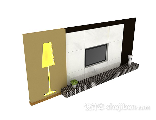 设计本现代电视墙 3d模型下载