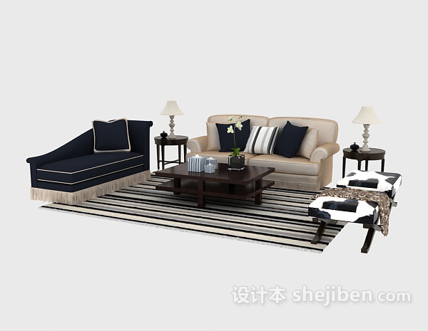 设计本简洁又不缺乏时尚的欧式多人沙发免费3d模型下载