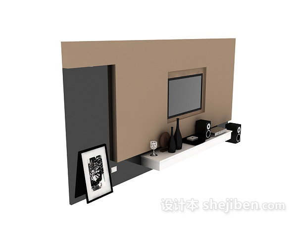设计本现代风格电视墙 3d模型下载
