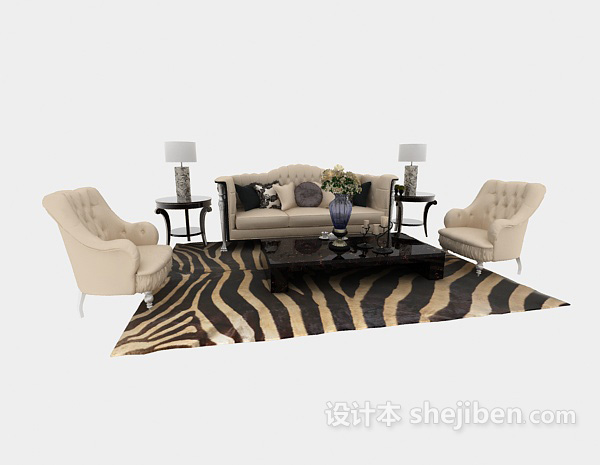 设计本黑白时尚搭配欧式沙发组合3d模型下载