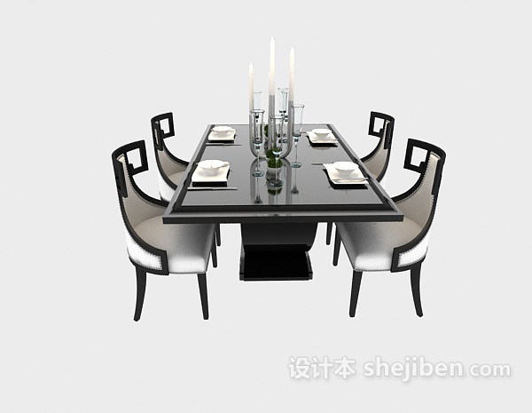 免费现代洁白佩黑色条纹餐桌3d模型下载
