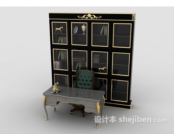 欧式风格书房桌椅3d模型下载