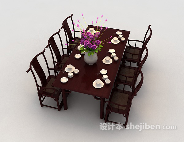 设计本新中式餐桌3d模型下载