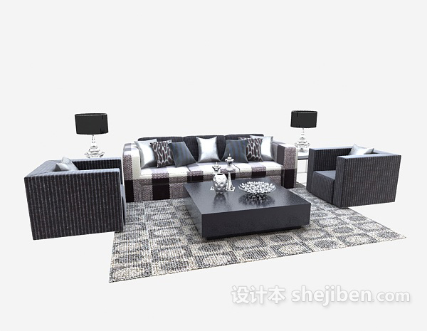 设计本黑白搭配现代沙发茶几组合3d模型下载