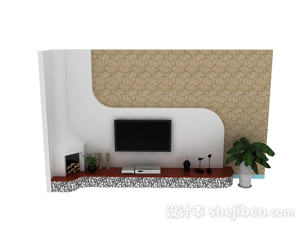 设计本地中海风格电视墙3d模型下载