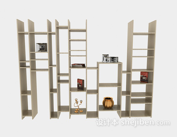 免费白色调现代博古架展示柜装饰柜3d模型下载