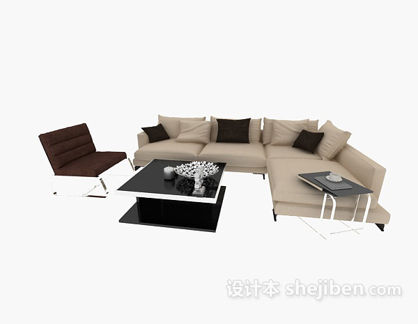 设计本简单美观现代中式沙发茶几组合3d模型下载