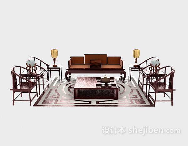 免费古典中式沙发3d模型下载