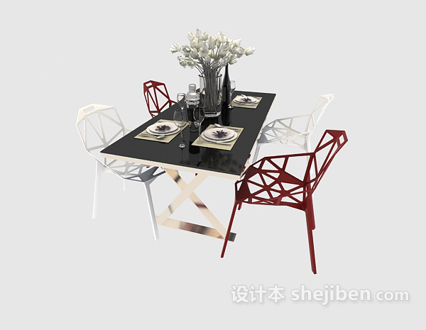 设计本田园风格餐桌3d模型下载