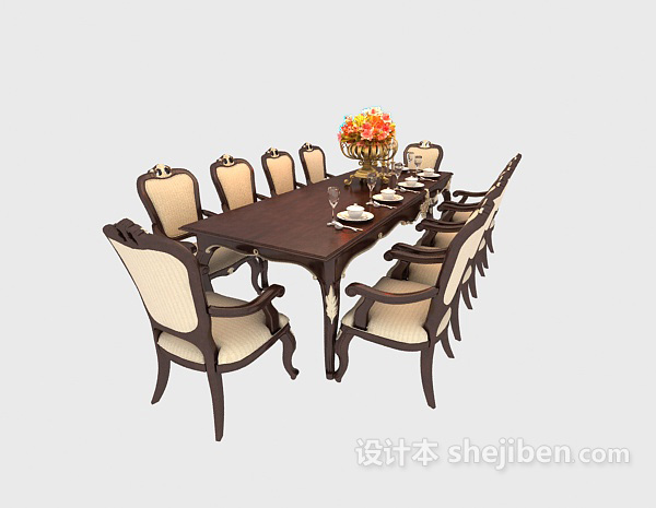 欧式风格奢华大方欧式餐桌椅3d模型下载