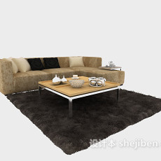 黄色与黑色结合现代沙发茶几组合3d模型下载
