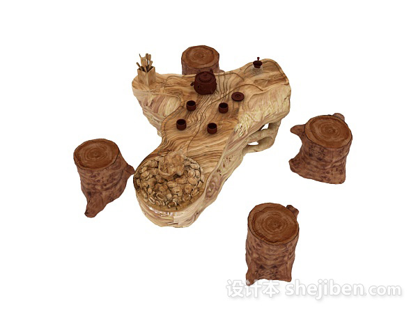 设计本木雕茶几3d模型下载