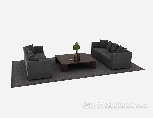 现代风格黑色经典现代沙发组合3d模型下载