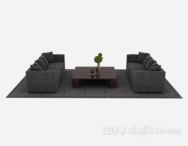 免费黑色经典现代沙发组合3d模型下载