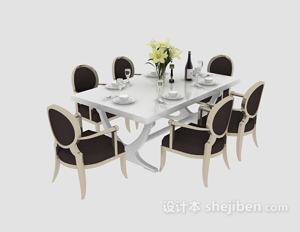 洁白时尚欧式餐桌椅3d模型下载