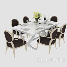 洁白时尚欧式餐桌椅3d模型下载