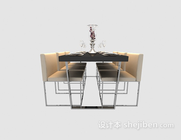免费现代温馨多人餐桌3d模型下载