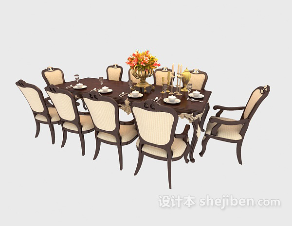 设计本奢华大方欧式餐桌椅3d模型下载
