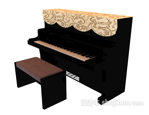 现代风格竖式钢琴组合3d模型下载