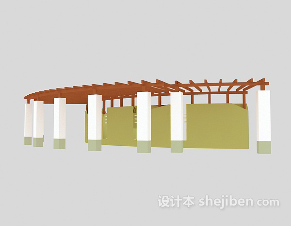 木质廊架3d模型下载