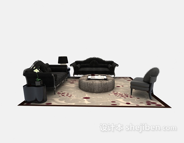 免费舒适软装欧式多人沙发3d模型下载