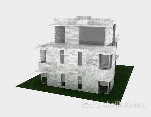 现代风格现代风格白色别墅3d模型下载