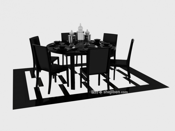 设计本简约而实用黑色系小圆形餐厅3d模型下载