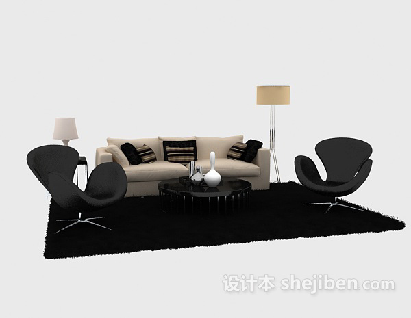 设计本个性混搭现代简约风格沙发组合3d模型下载
