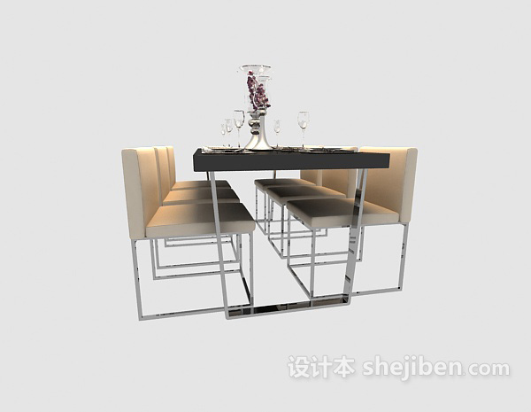 设计本现代温馨多人餐桌3d模型下载