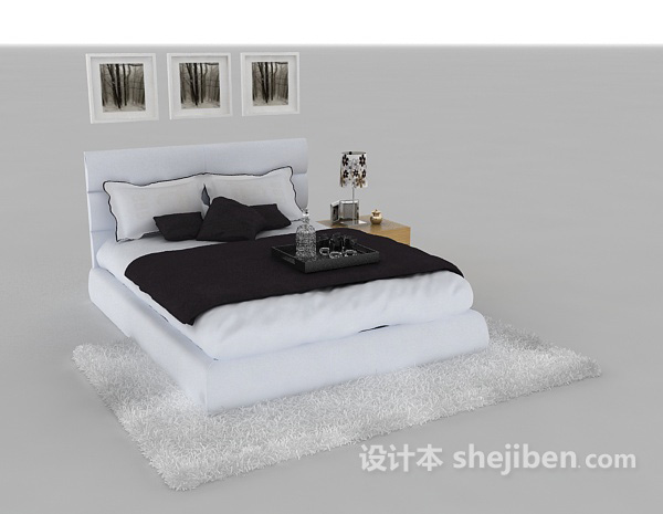 现代风格现代双人床组合3d模型下载