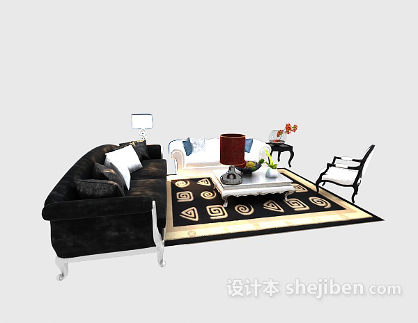 中式风格奢华大气中式茶几沙发组合3d模型下载