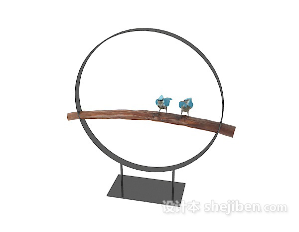 设计本中式圆形小鸟摆件3d模型下载
