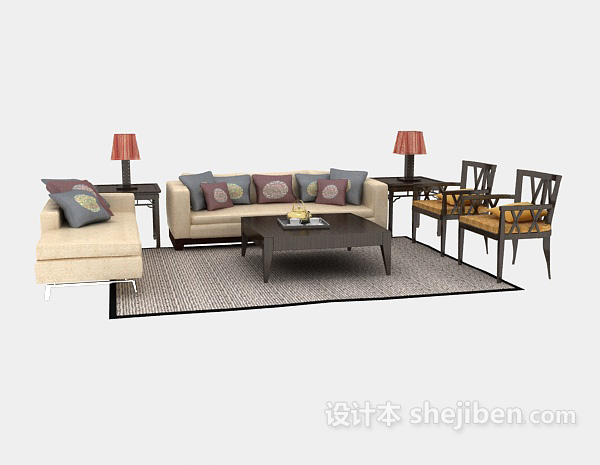 中式风格中式沙发茶几243d模型下载