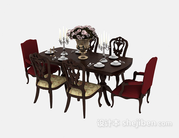欧式风格欧式简约自然餐桌椅3d模型下载